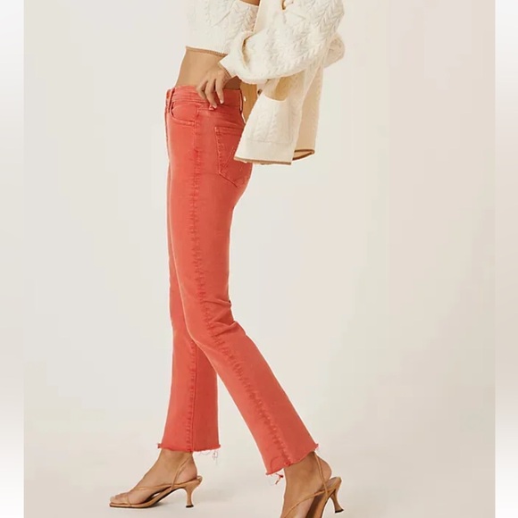 Mother The Swooner Rascal 33 / XL Red Ankle Fray Hem Come Out & Play High Rise - Picture 2 of 7